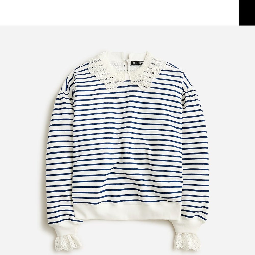 EUC J.Crew lace collar striped rugby sweatshirt top- Size M
